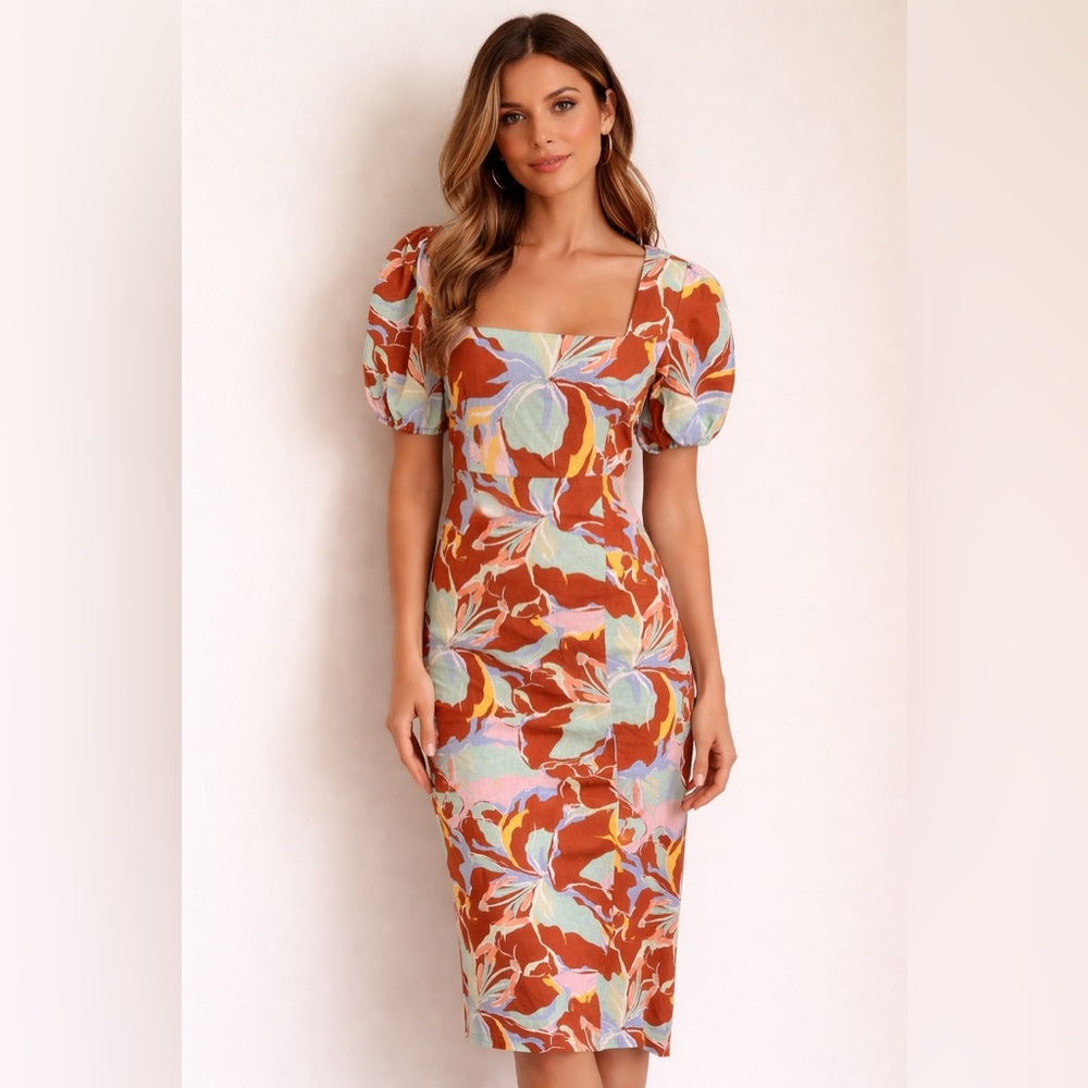 New Gianni Bini Multicolor Floral Midi Dress